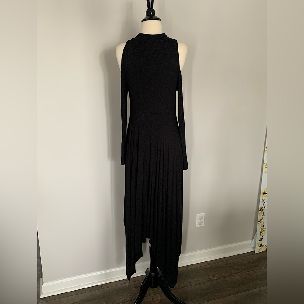 Never worn! Black Stretch Rib Knit Hi-Low Dress